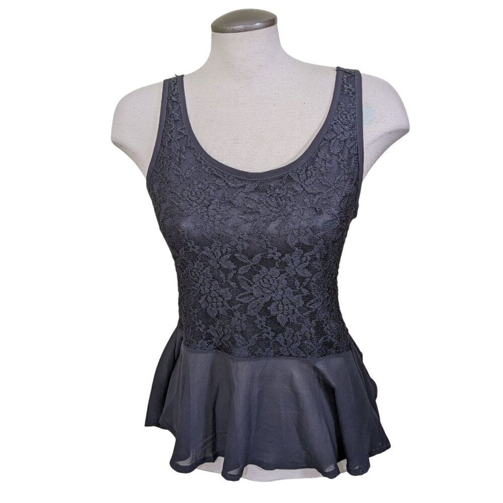 Zenana Outfitters Womens Lace Peplum Top Size Large Black Whimsigoth Witchy Goth